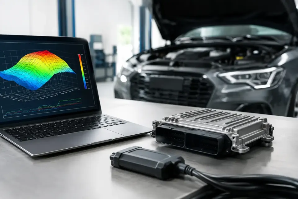 Chiptuning oder Kennfeldoptimierung im Vergleich – Symbolbild (KI-generiert)